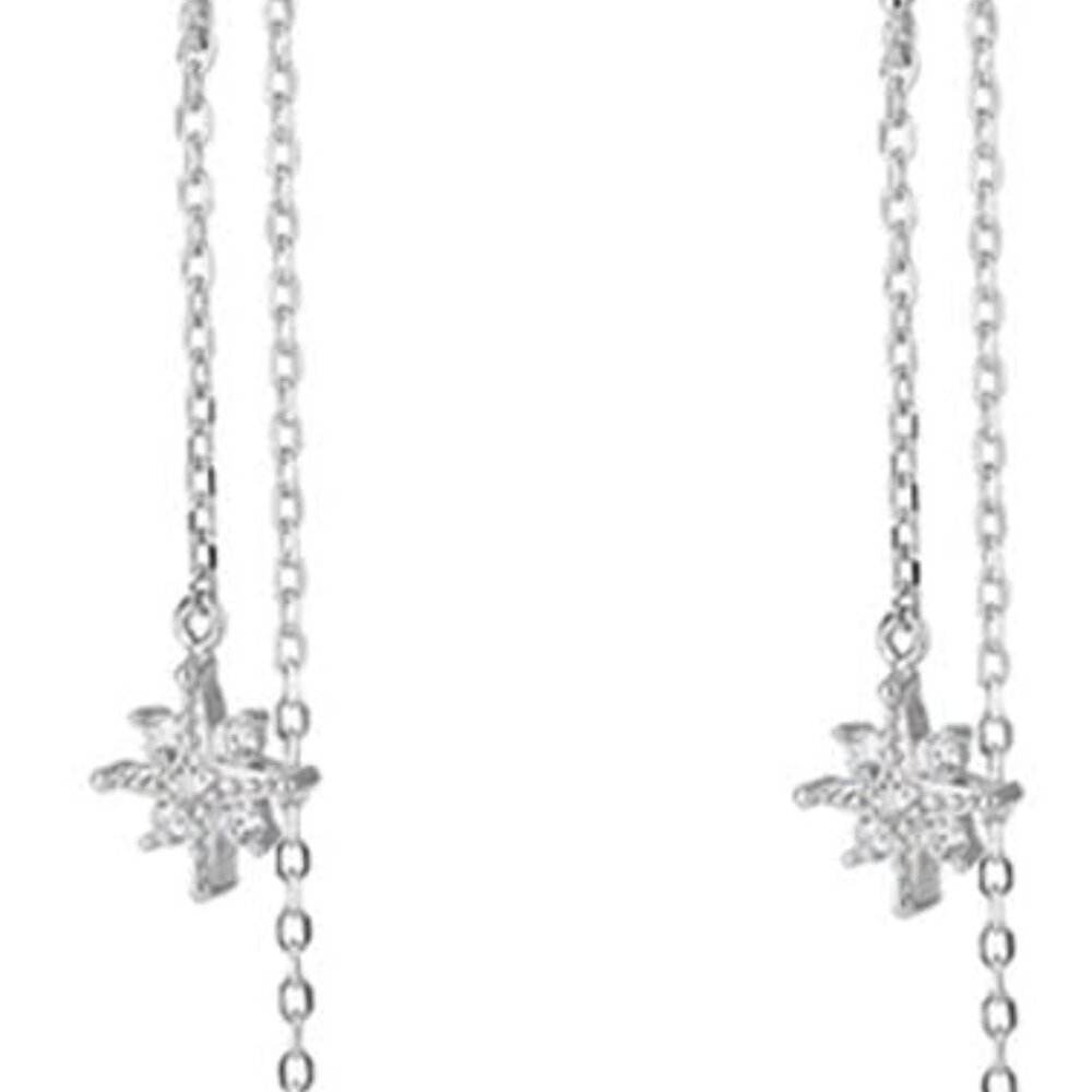 Sterling Silver CZ Star Dangle Earrings for Women Teens Long Dangle Earrings Thr